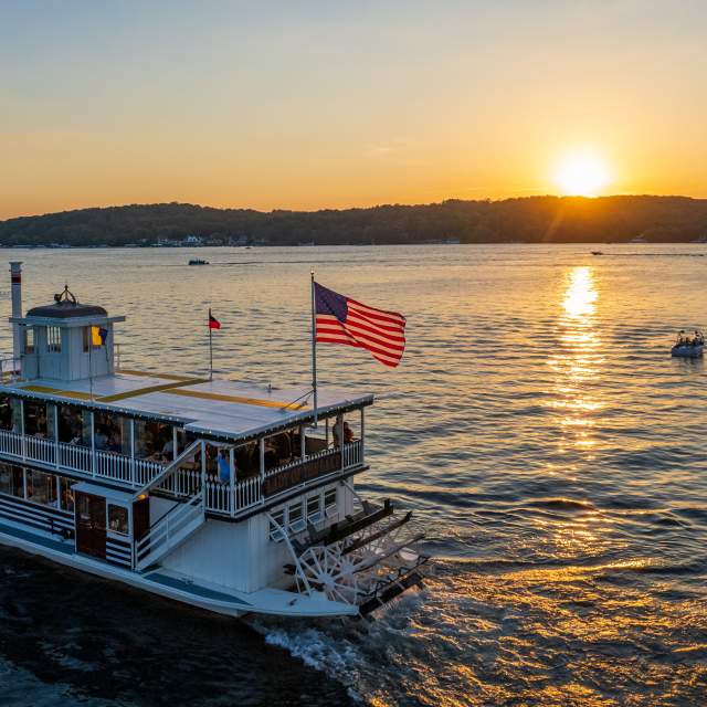Cruise line boat at sunset on the 4th of July