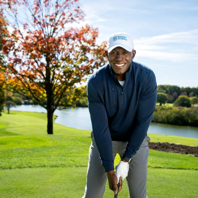Donald Driver on the putting green at Grand Geneva Resort.