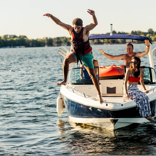 Jumping into the lake