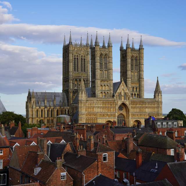A view of Lincoln Cathedral from the Medieval Wall Walk at Lincoln Castle.