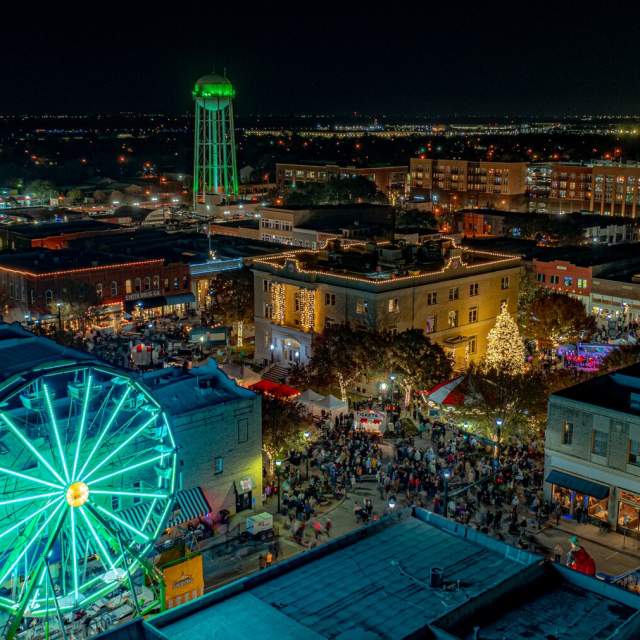 Downtown McKinney aerial view during Home for the Holidays