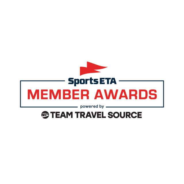 Sports ETA Member Awards graphic on a black background featuring a red flag icon above the words ‘Sports ETA,’ large red text reading ‘Member Awards,’ and smaller text below that says ‘powered by Team Travel Source,’ with the Team Travel Source logo.