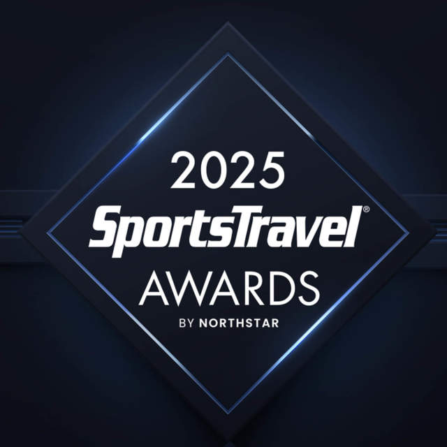 2025 SportsTravel Awards by Northstar logo featuring a dark blue geometric diamond background with white text reading ‘2025 SportsTravel Awards.’