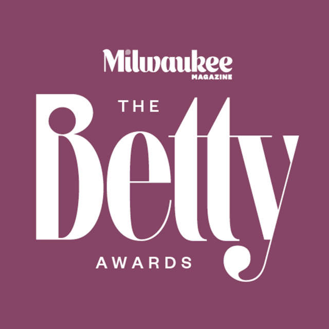 Logo for Milwaukee Magazine’s “The Betty Awards” displayed in white text on a purple background.