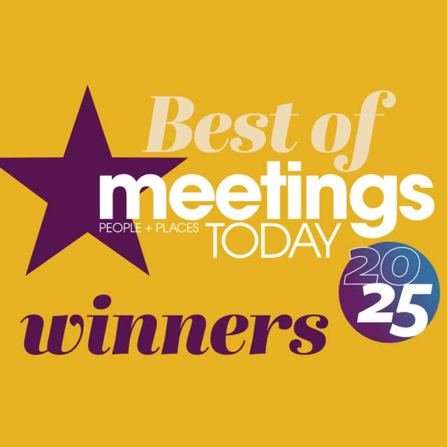 Best of Meetings Today winners graphic featuring a purple star on a gold background, the text “Best of Meetings Today,” “People + Places,” and “2025,” with the word “winners” prominently displayed.