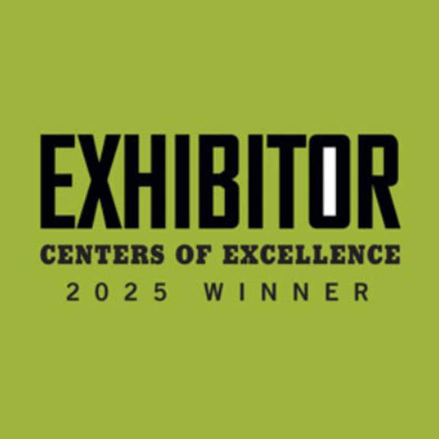 Logo for the Exhibitor Centers of Excellence 2025 Winner, displayed in black text on a green background.