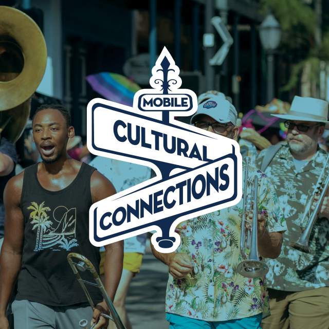 Brass band playing horns and singing; Mobile Cultural Connections