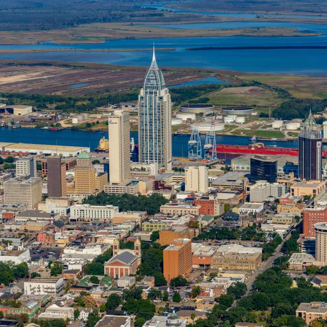 aerial view of downtown Mobile
