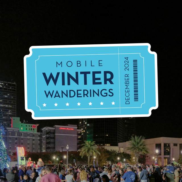 a blue ticket with "mobile winter Wanderings" written on it