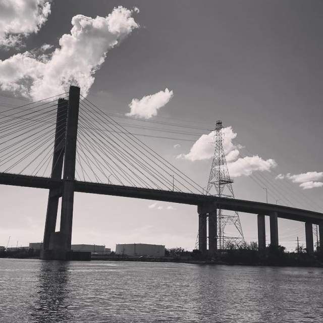 black and white image of the Cochran Bridge