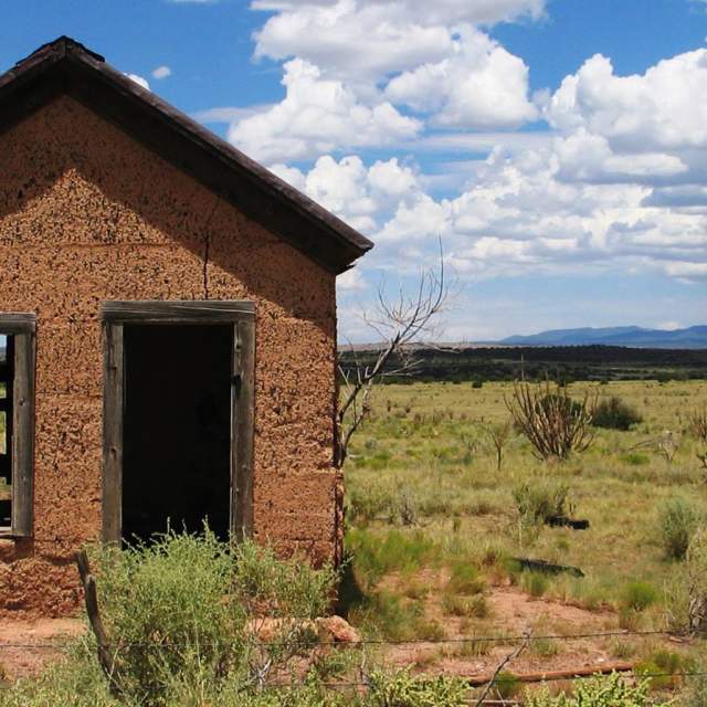 An abandoned house in the ghost town of Ancho, New Mexico