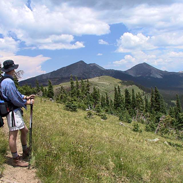 A hiker pauses to admire the view from the trail.