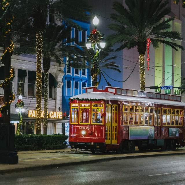 Canal Streetcar Decorated for the Holidays