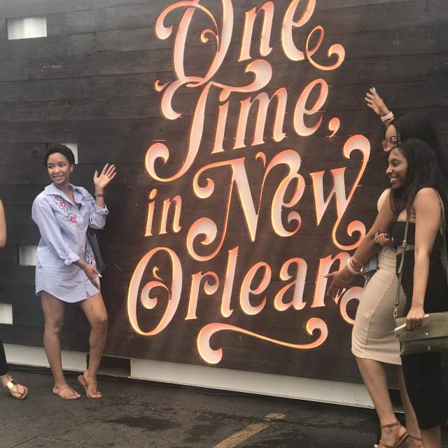 2018 French Quarter Festival attendees pose with the One Time in New Orleans Story Booth