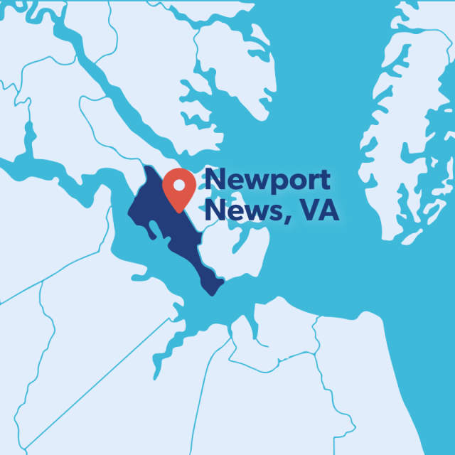 simple map of Newport News, VA