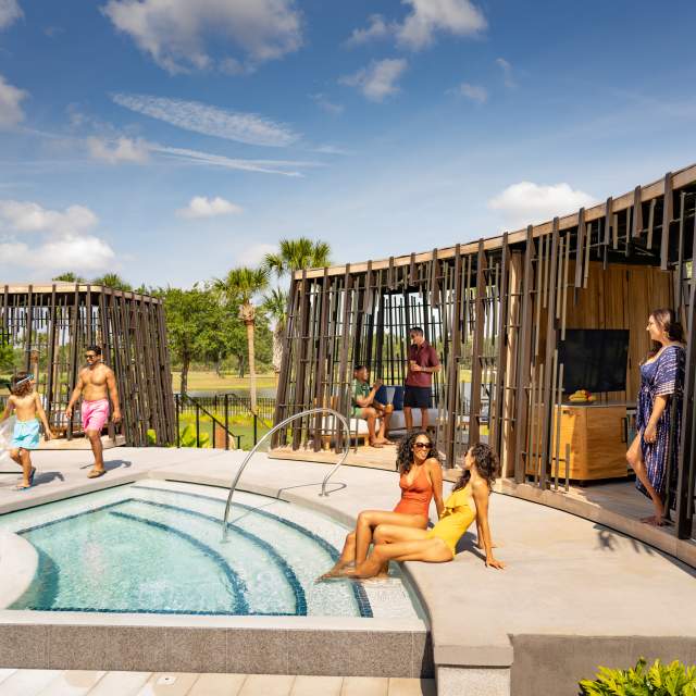 Family and friends at cabanas at JW Marriott Orlando, Grande Lakes