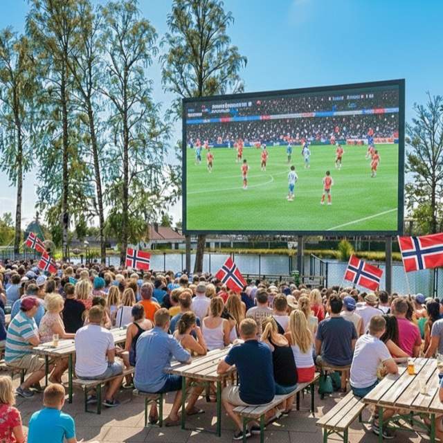 Visning av VM i fotball på storskjerm i Askim Folkepark.