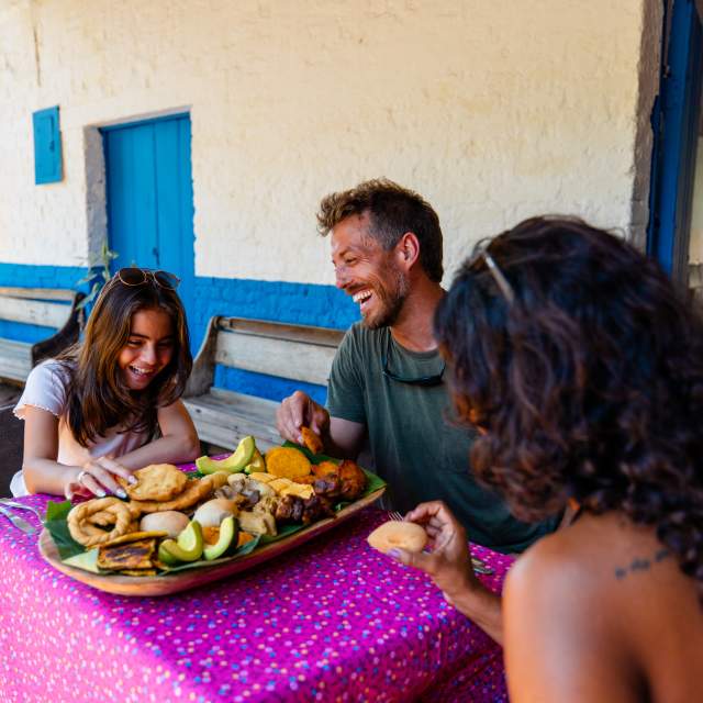 Eating traditional food at La Villa de los Santos, Los Santos Province, Panamá