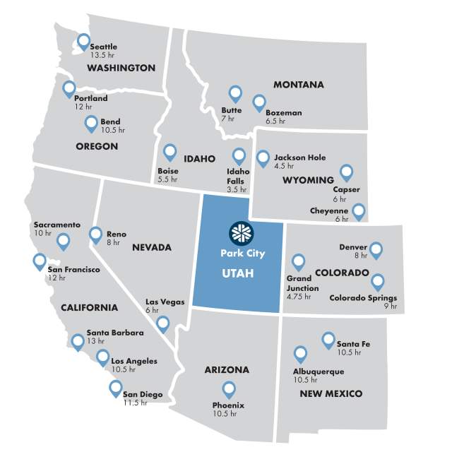 Map of Driving Distance to Park City Utah