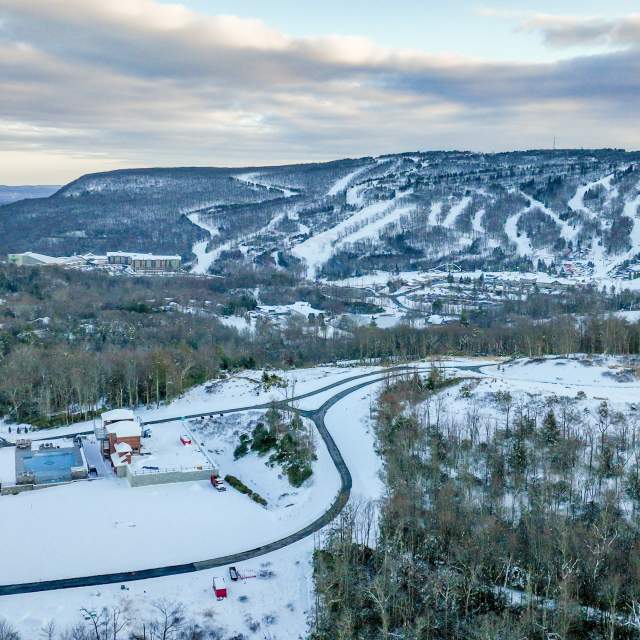 done shot of ski runs after a snow storm in the Poconos
