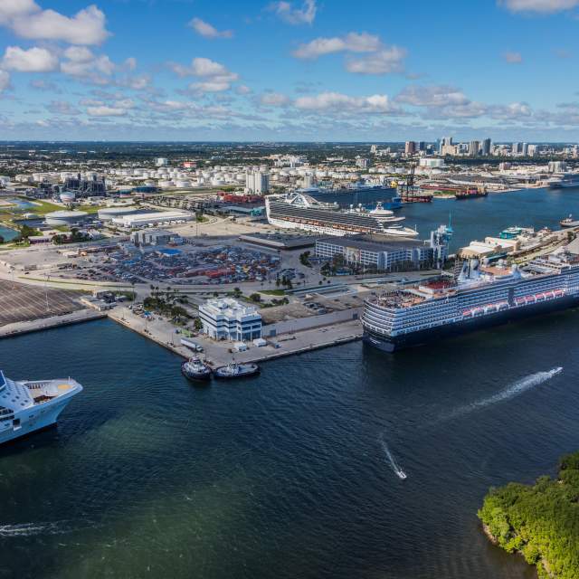 aerial view of port everglades showing ships in port