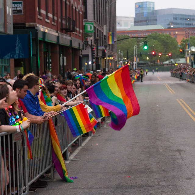 People Lining the Street at Providence RI Pride Parade