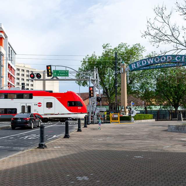 Redwood City Downtown Sign and Caltrain