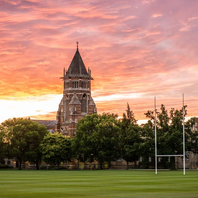 A sunset over Rugby School, Warwickshire