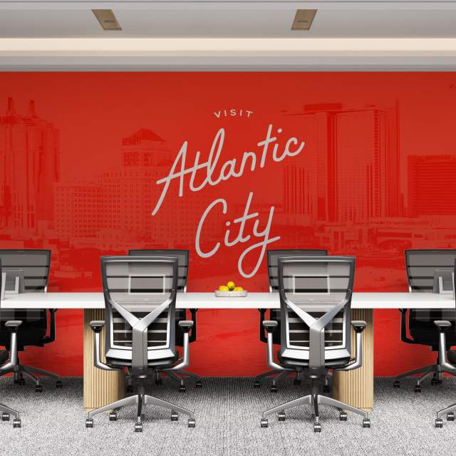A conference room with Atlantic City branding