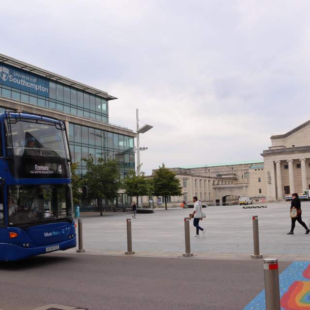 Bluestar Bus driving past guildhall Square