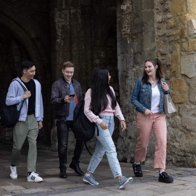 Students walking across campus