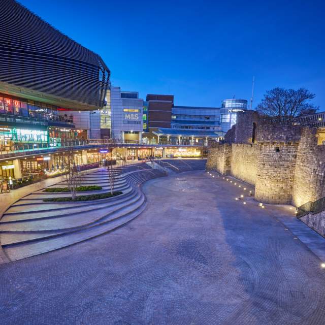 Medieval Town Walls and Westquay at Night