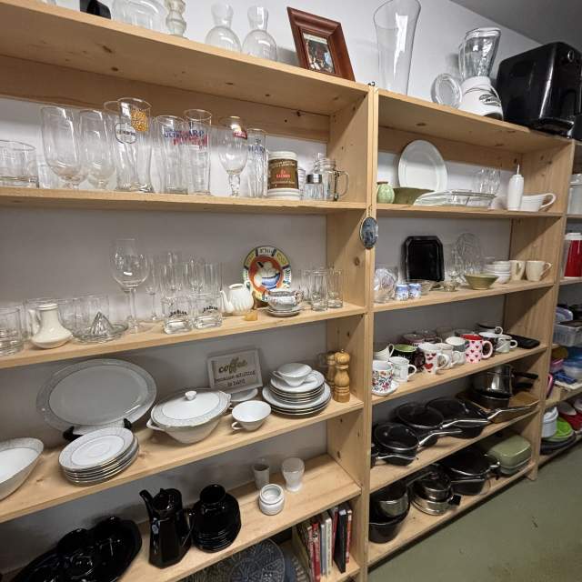 Items on display in a thrift store