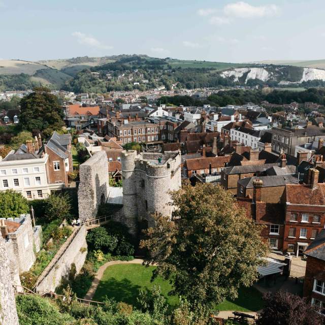 Aerial shot of Lewes with castle and grounds in view