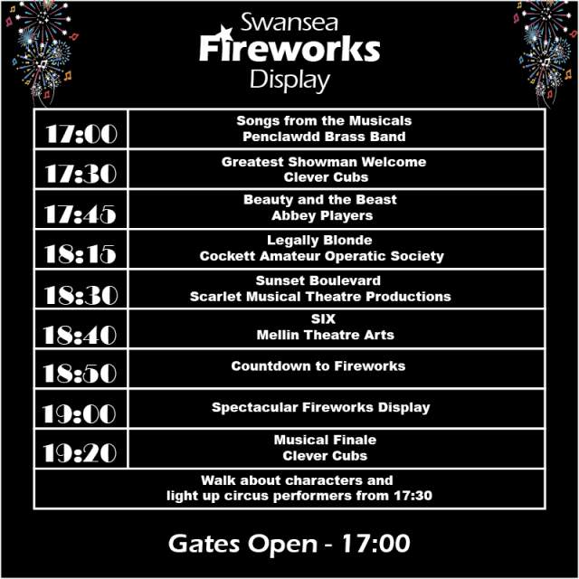 Swansea Fireworks Display Timetable