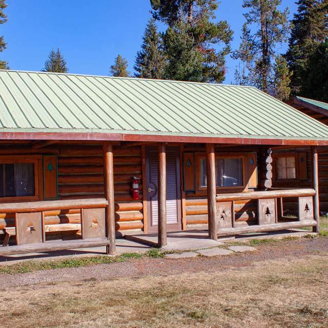 A cabin at the Pahaska Teepee Resort near Yellowstone National Park in Park County, Wyoming.