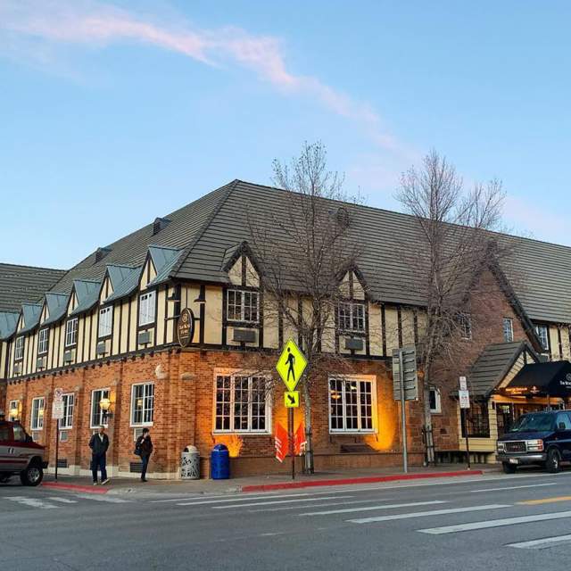 View of the Historic Wort Hotel from street in Jackson, Wyoming.