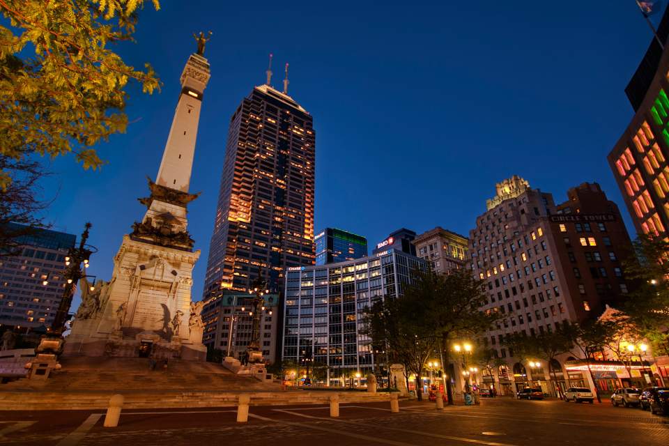 Monument Circle sits at the geographic center of Indy