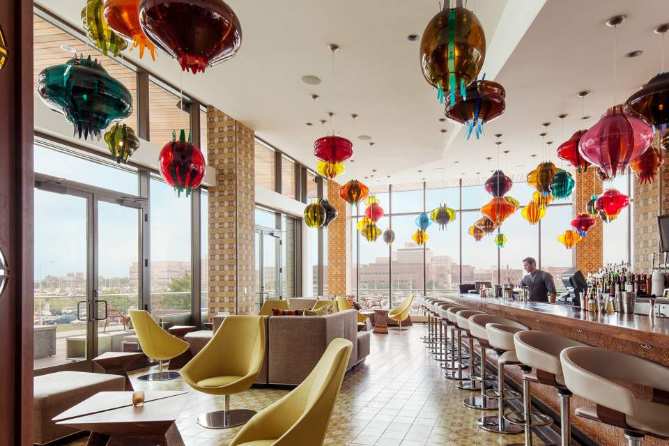 The stylish Plat 99 bar at The Alexander was designed by artist Jorge Pardo