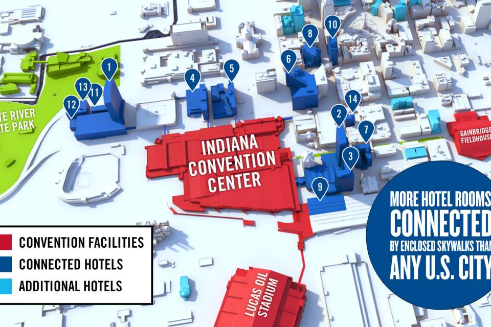 There are more hotel room connected by enclosed skywalk to the Indiana Convention Center than any U.S. city