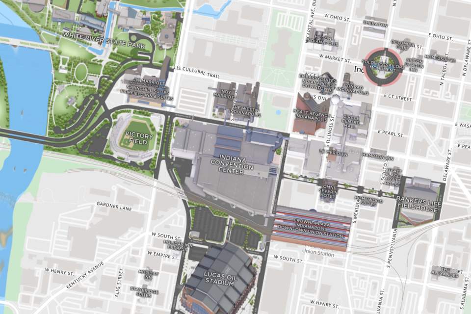 Explore the Indiana Convention Center & Lucas Oil Stadium and downtown via this interactive map