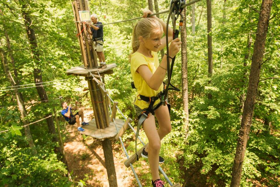 A Child On A Zipline At Go Ape! located in Eagle Creek Park