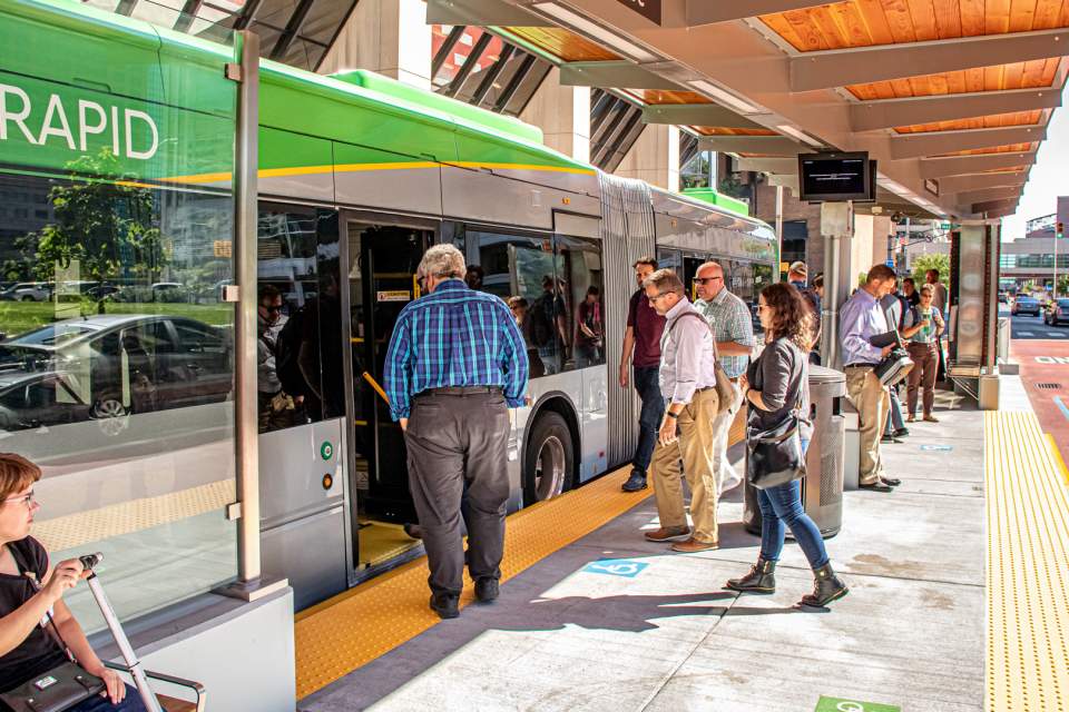 The Red Line Bus Rapid Transit line is available to travel from downtown to Broad Ripple, The Children's Museum, and more