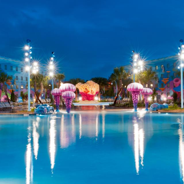 Disney's Art of Animation Resort pool at evening