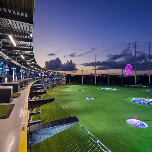 View of bays at Topgolf