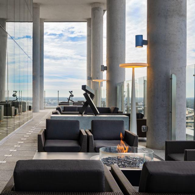 Seating at the SkyBar Roof Terrace at the AC Hotel by Marriott Orlando, in Downtown Orlando.