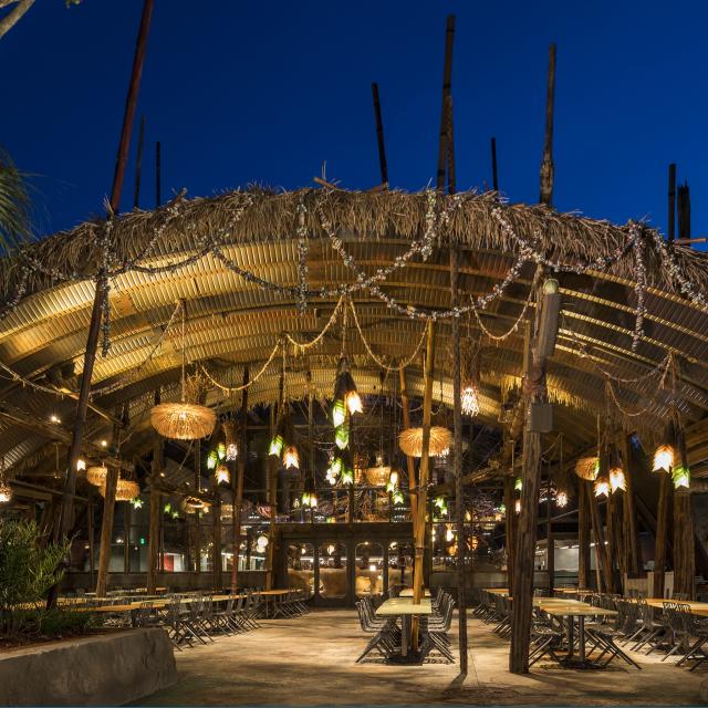 Satu'li Canteen at night inside Disney's Animal Kingdom Theme Park