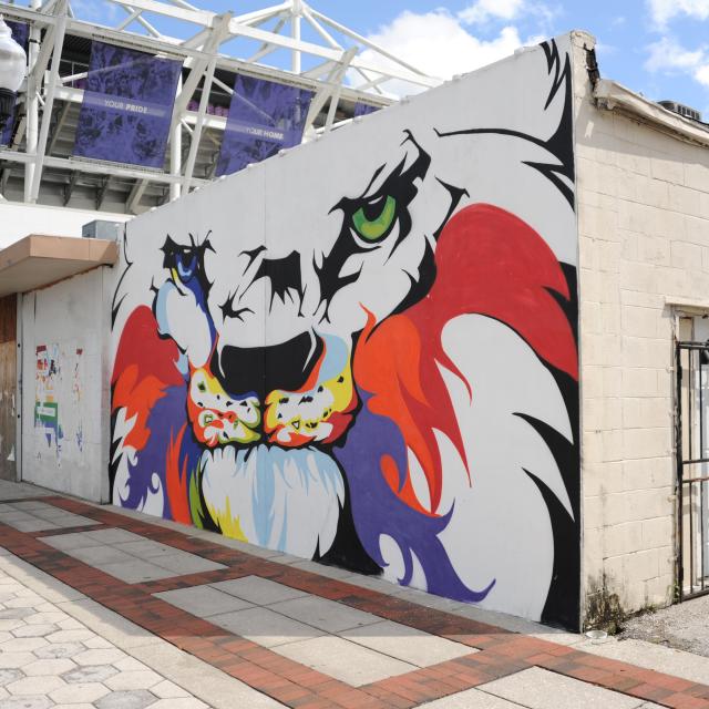 Lion mural near Exploria Stadium in Parramore