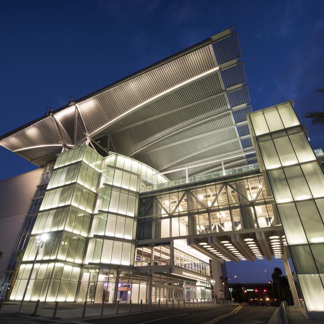 Dr. Phillips Center for the Performing Arts exterior at night