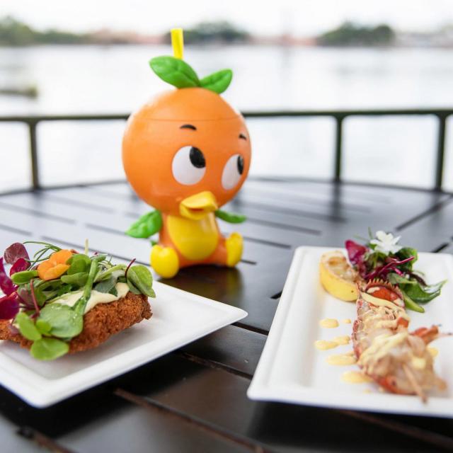 Highlights from the Citrus Blossom marketplace in the Taste of EPCOT International Food & Wine Festival include, from left, Crispy Citrus Chicken with Orange Aioli and Baby Greens, an Orange Cream Shake in a Souvenir Orange Bird Sipper Cup and Lobster Tail with Meyer Lemon Emulsion and Grilled Lemon. This is the 25th year for the EPCOT culinary festival at Walt Disney World Resort in Lake Buena Vista, Florida. (Steven Diaz, photographer)